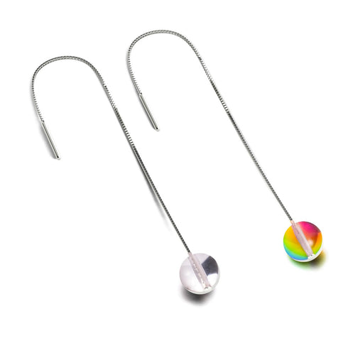 Regenbogenhimmel | 925er Sterlingsilber | Galaxie-Glasketten-Tropfenfädler-Ohrringe